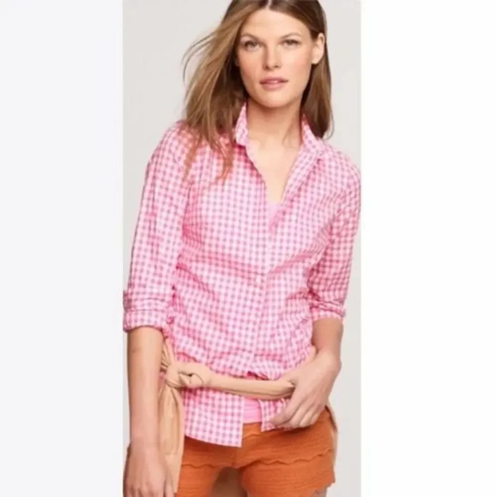 J. Crew Womans Checkered button Shirt the Perfect‎ Shirt Pink/ White Gingham XS